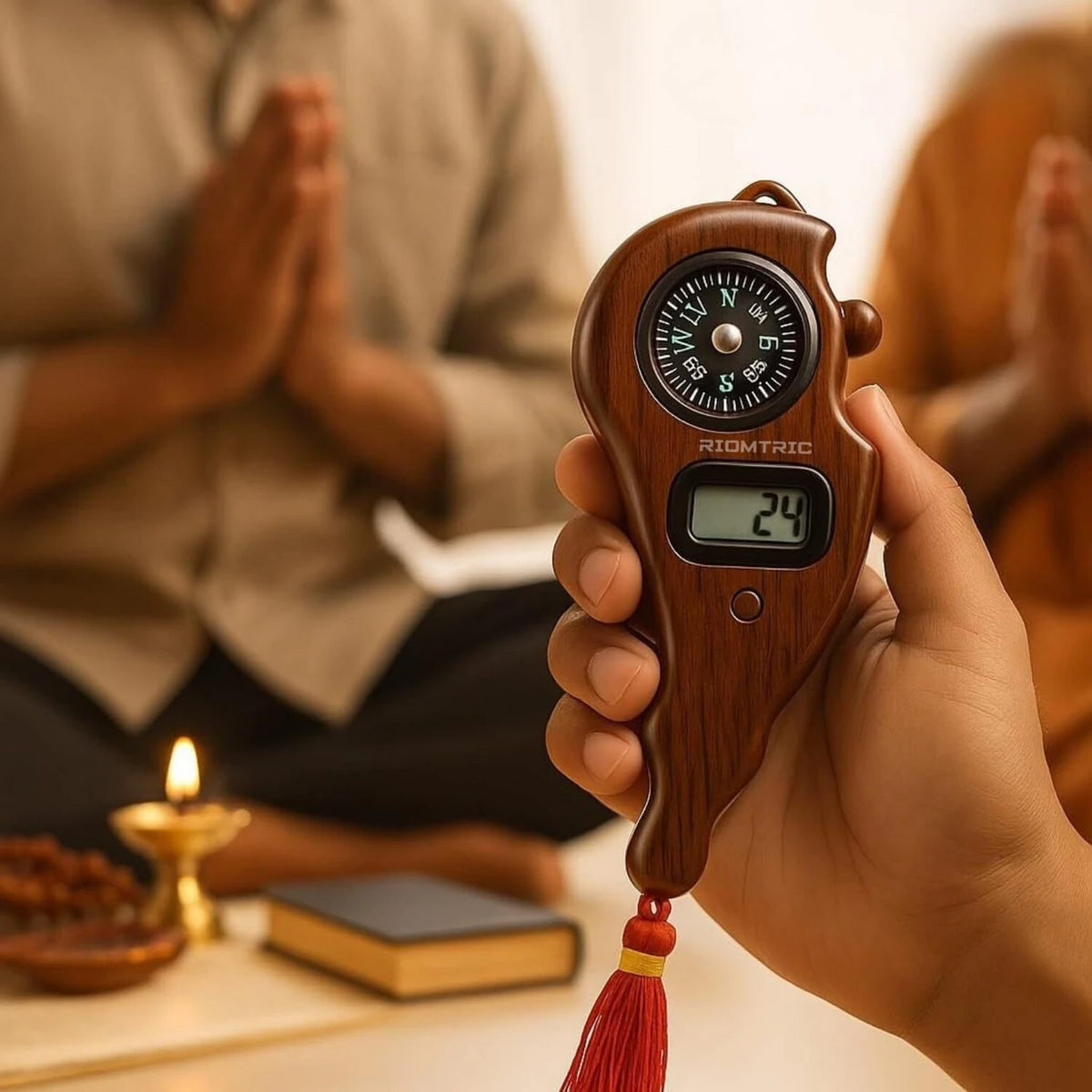 Wooden Digital Jaap Counter with Compass LCD Display Tally Counter