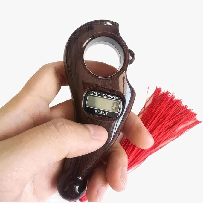 Digital Jaap Mala Tally Counter with LCD Display and Red Tassel