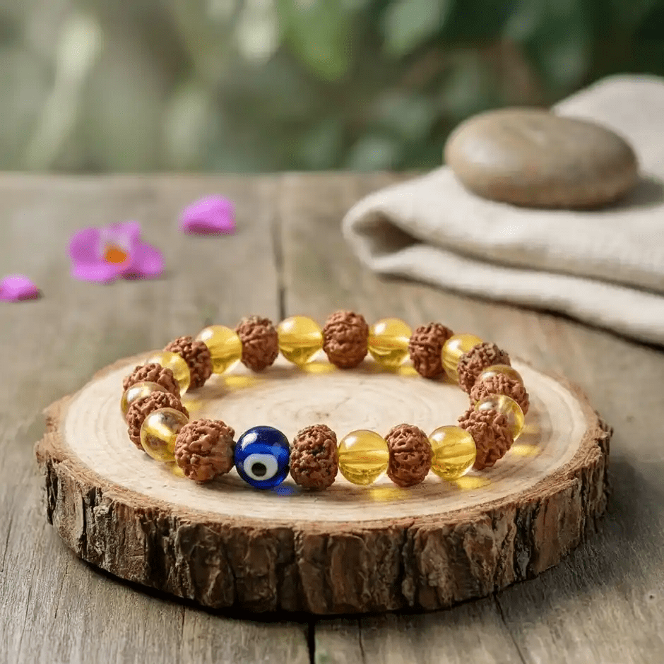 Rudraksha Citrine Crystal Evil Eye Bracelet Pack of 2