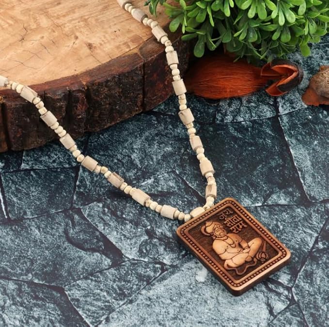 Tulsi Mala with Hanuman Ji Wooden Locket Devotional Necklace