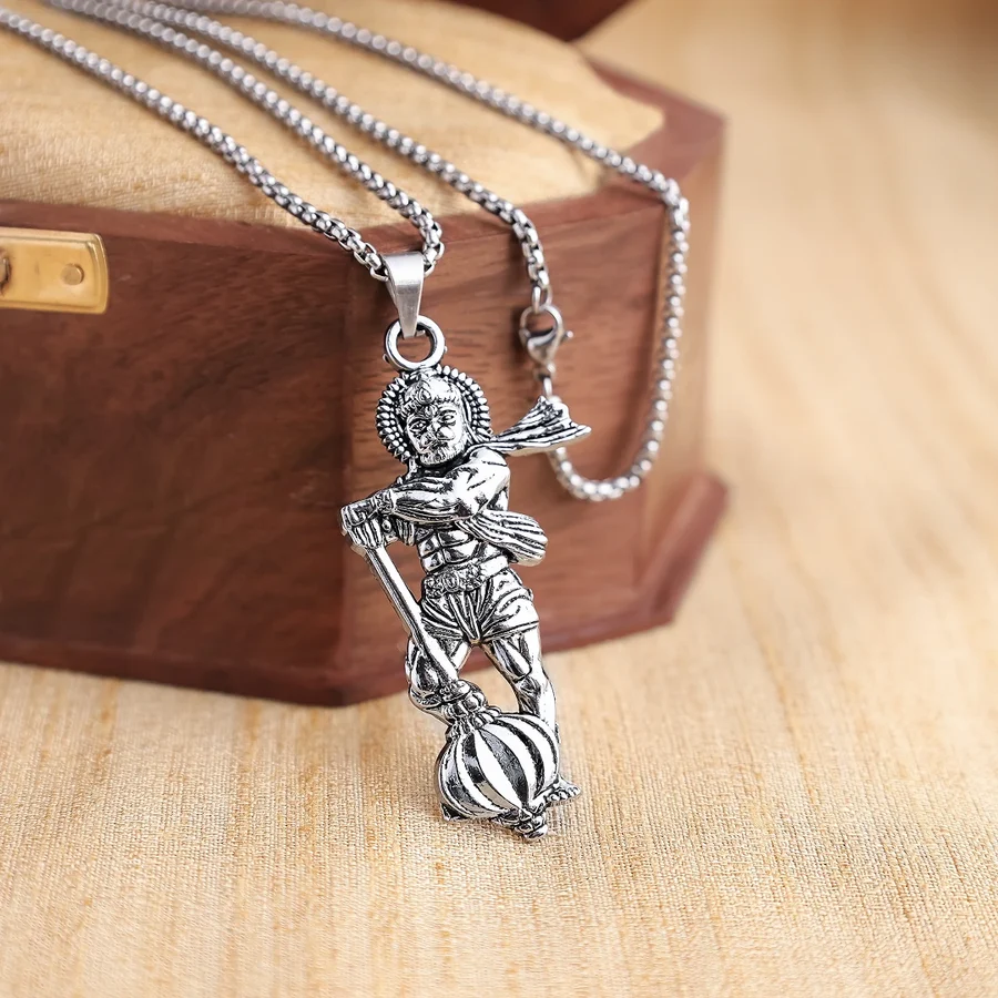 Men's Silver Chain with Hanuman Ji 3D Pendant Stainless Steel
